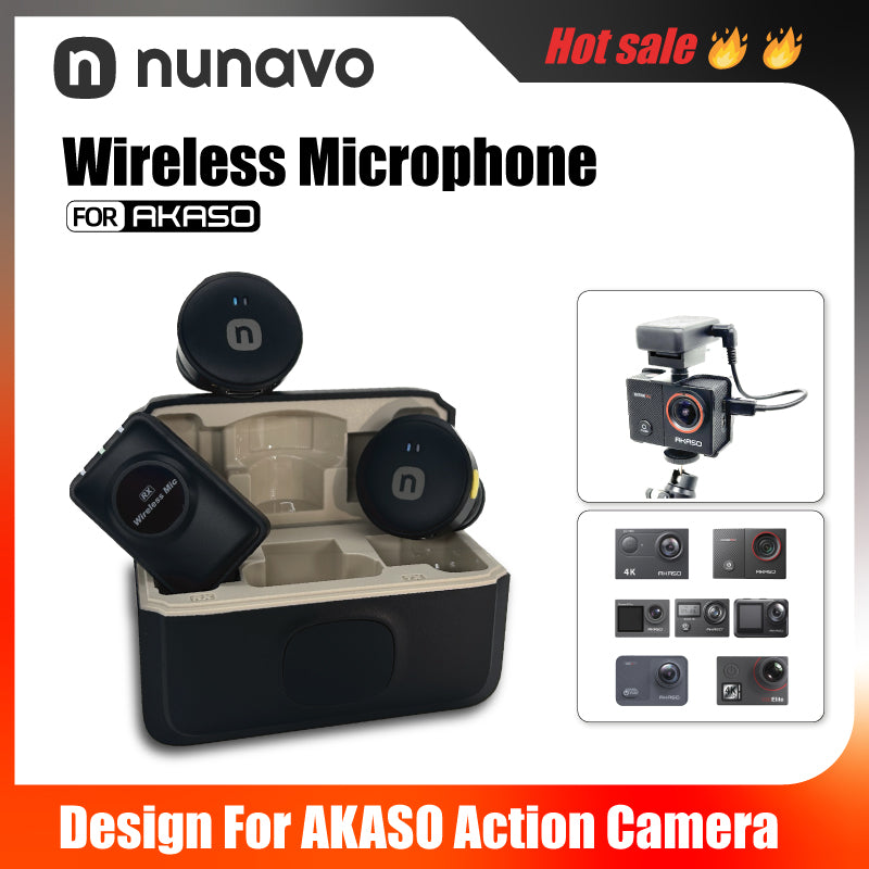 NUNAVO wireless microphone mic for AKASO EK7000/EK7000Pro/V50X/V50 Elite/Brave4/7LE/4Pro Action Camera Accessory hifi sound mic adapter