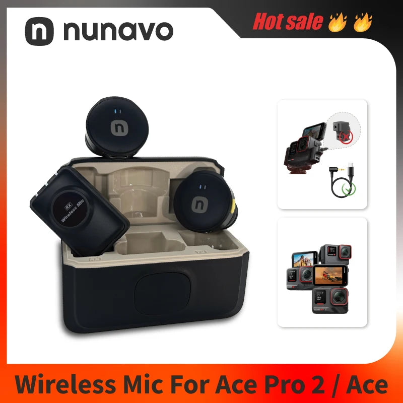 NUNAVO wireless microphone mic for Insta360 ACE PRO2 ace pro mic audio no need mic adapter action camera Accessory hifi noise reduction