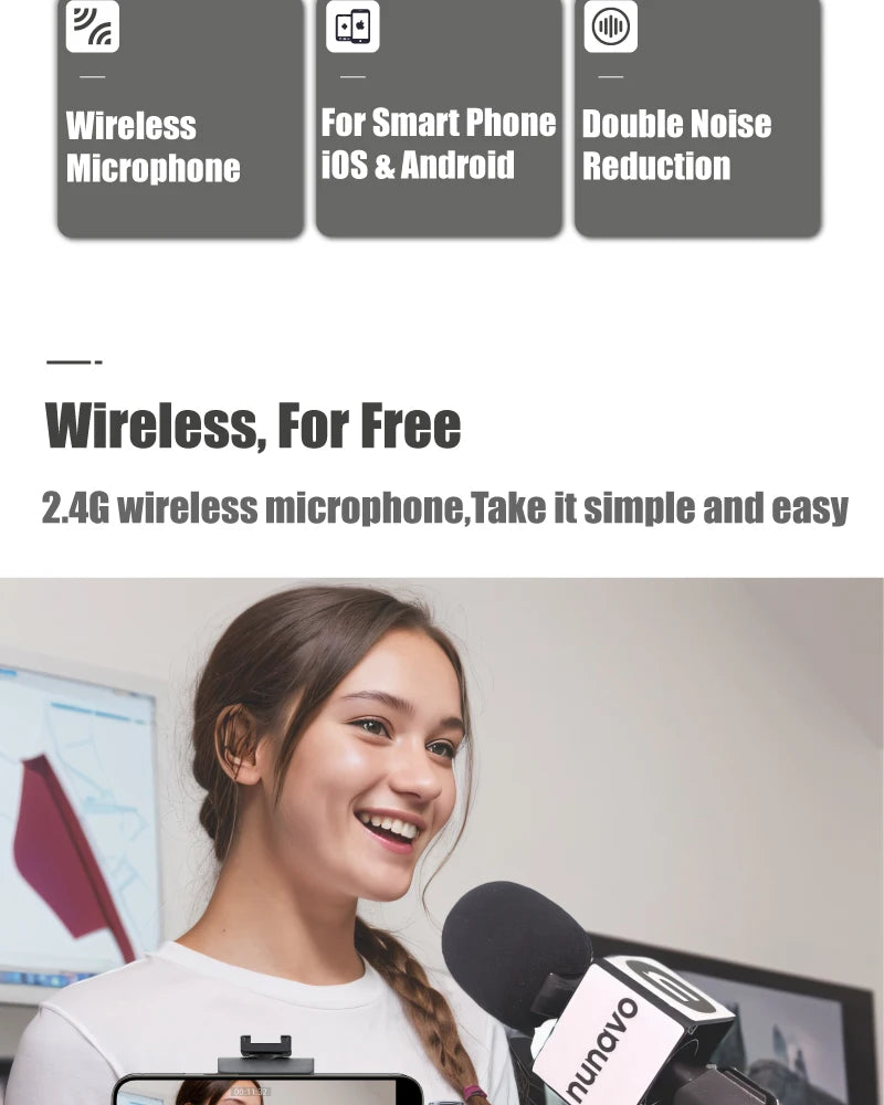 NUNAVO microfono mic profissional Interview wireless microphone Mic Handle adapter microphone handheld adapter smart phone ios