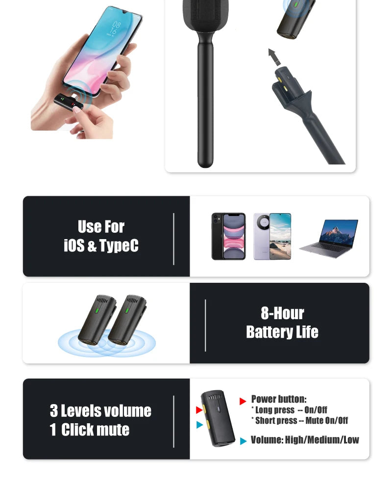 NUNAVO microfono mic profissional Interview wireless microphone Mic Handle adapter microphone handheld adapter smart phone ios