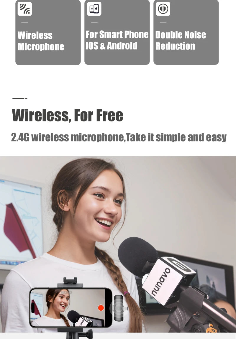 NUNAVO Interview wireless microphone professional microfeono Mic Handle broadcast microphone handheld for iphone smart phone