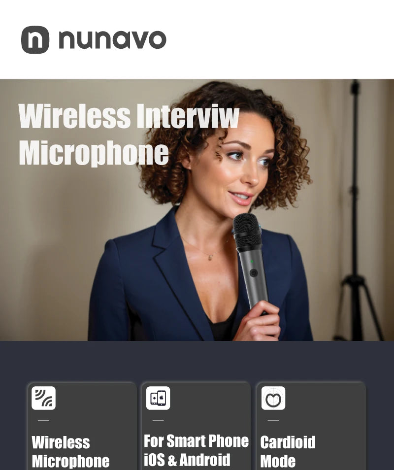 NUNAVO wireless microphone Interview professional microfeono Mic Handle broadcast microphone handheld for iphone smart phone