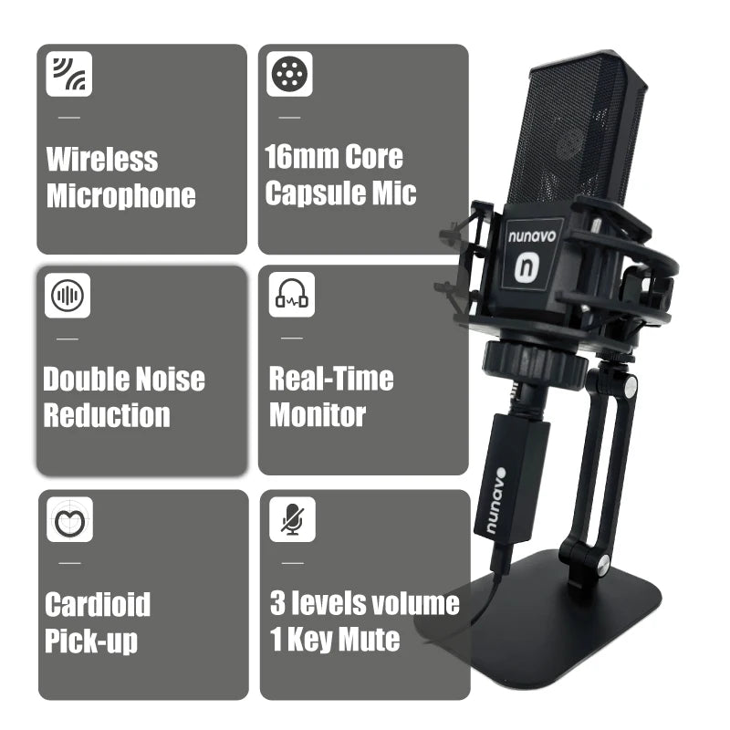 NUNAVO Gaming USB Microphone tabletop pc Desktop Condenser Podcast Microfono Record live Streaming Microphones shock mount Stand holder
