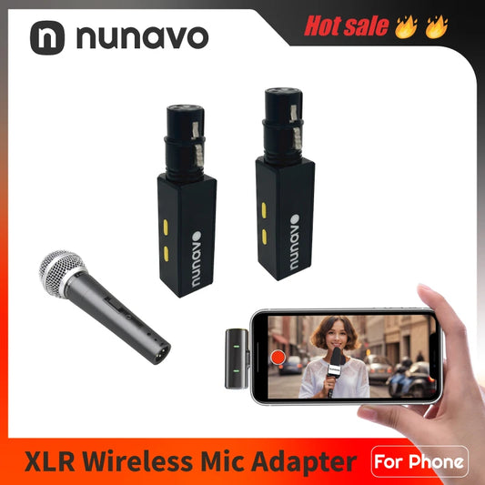 NUNAVO Wireless Microphone Converter XLR Transmitter Receiver Transmission Phone Android Smart telephone Interview live stream