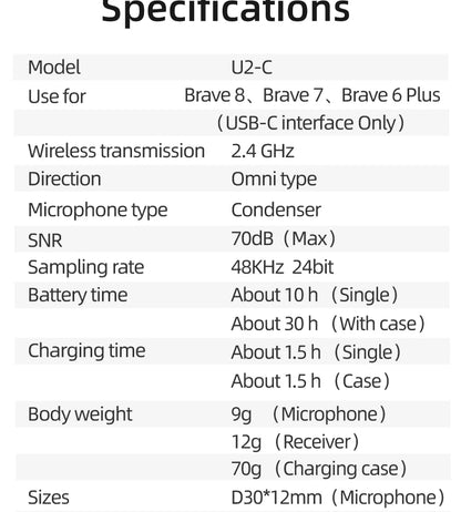 wireless microphone mic for Akaso Brave 8/7/6 plus mic audio no need mic adapter action camera Accessory hifi noise reduction