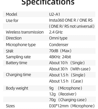 wireless microphone mic for Insta360 One R one RS action camera mic audio no need mic adapter sport camera Accessory hifi sound