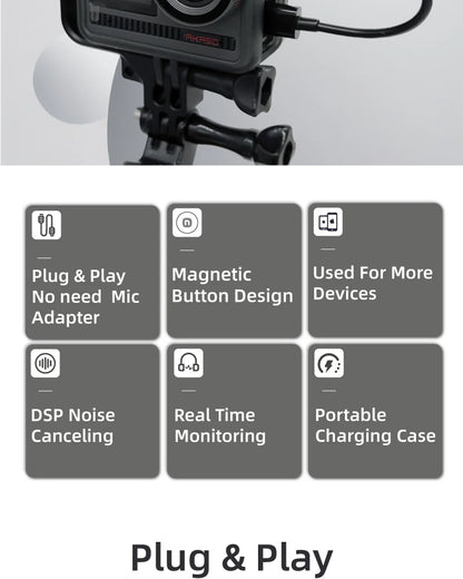 wireless microphone mic for Akaso Brave 8/7/6 plus mic audio no need mic adapter action camera Accessory hifi noise reduction